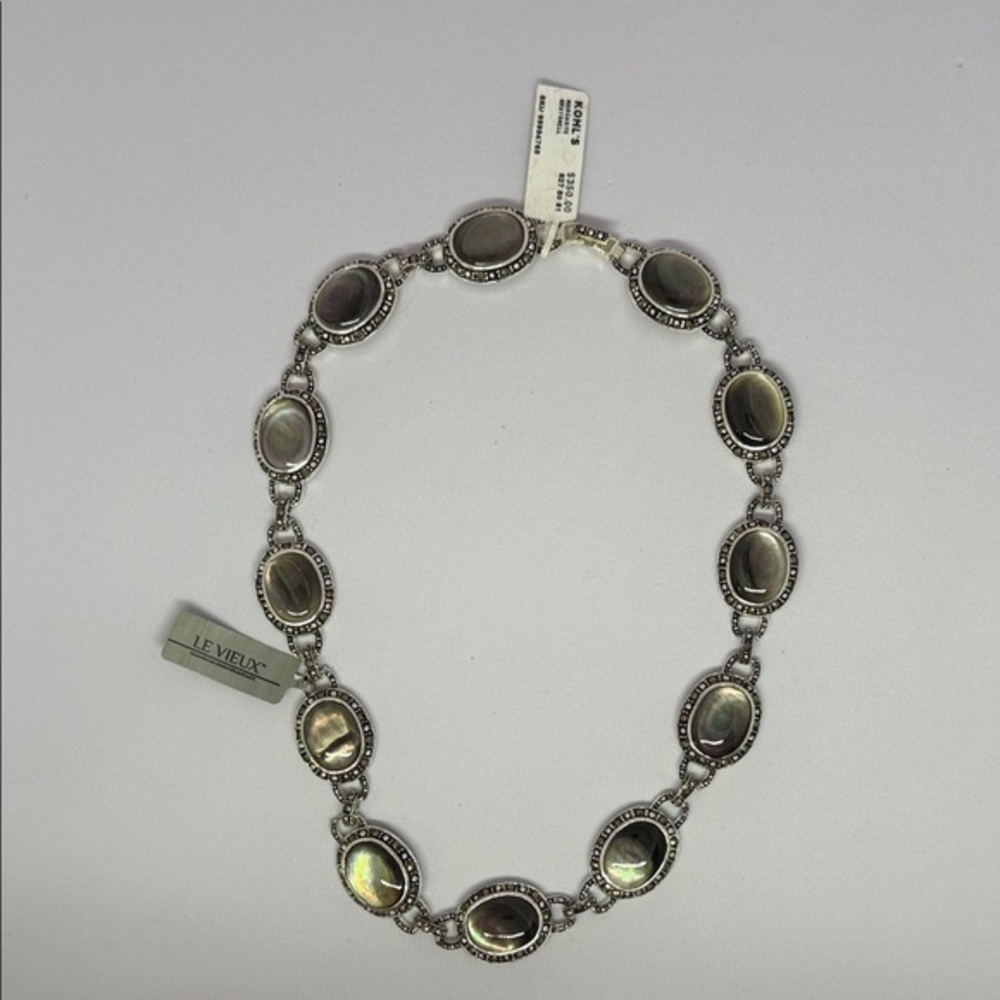 Silver Marcasite gray shell Oval Necklace